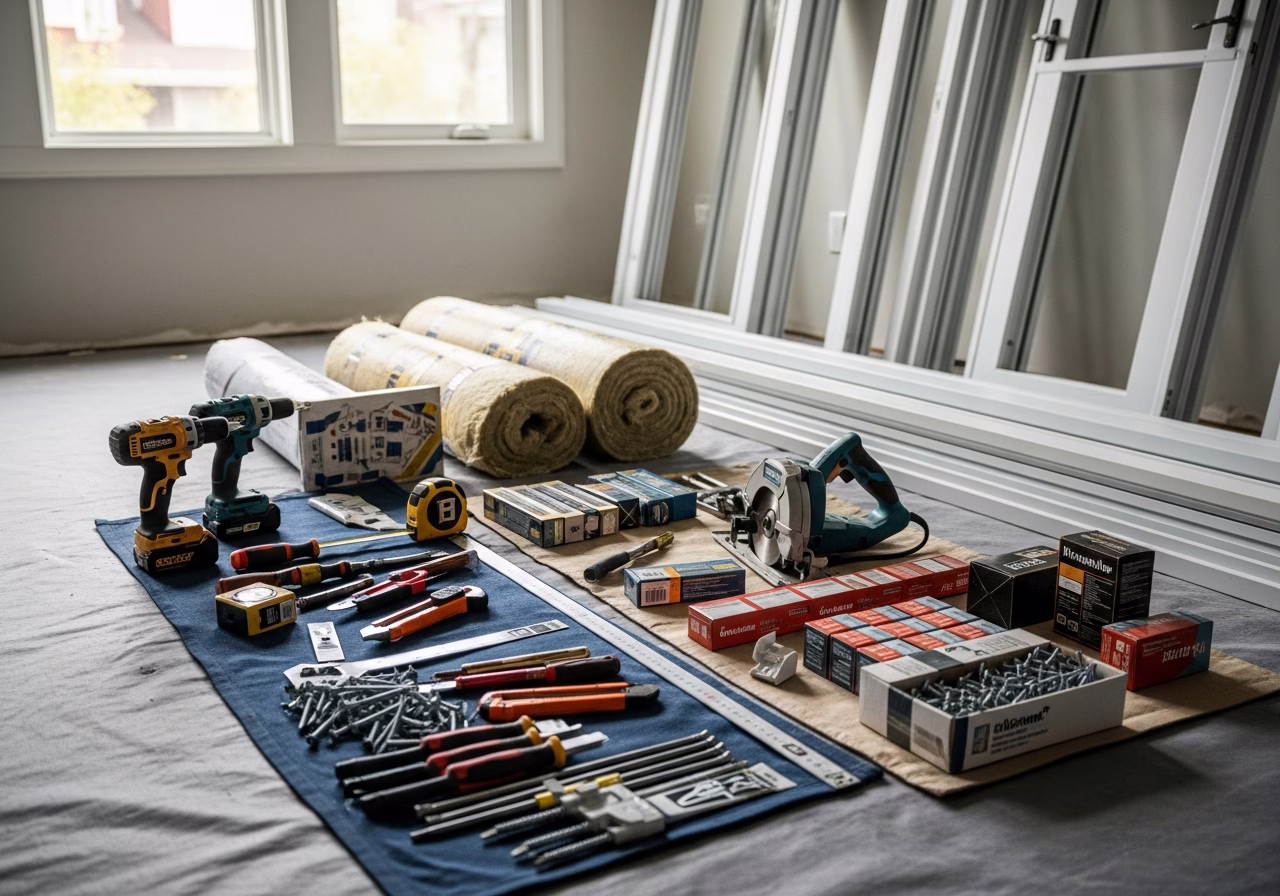 Door Replacement — tools and materials staged in a Greater Toronto Area home