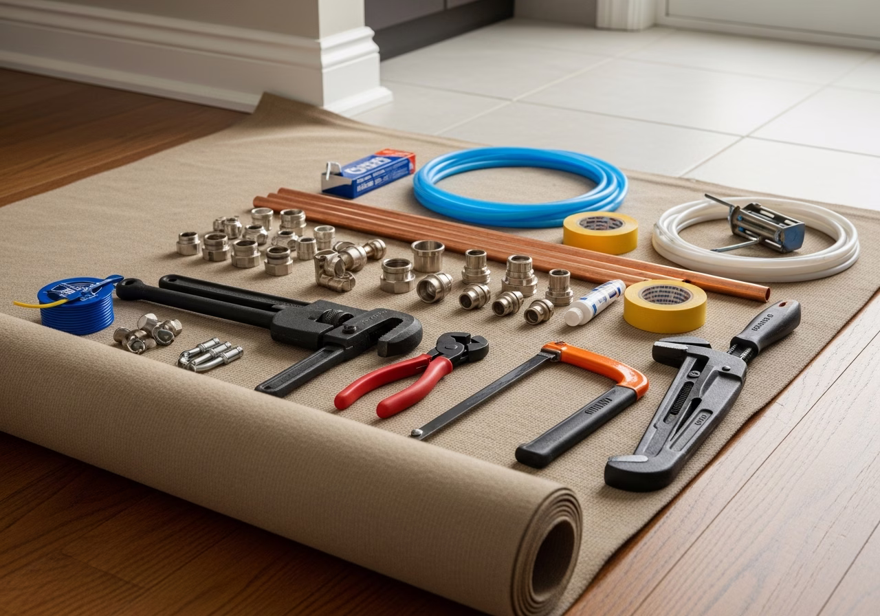 Hydrojet Drain Cleaning — tools and materials staged in a Greater Toronto Area home