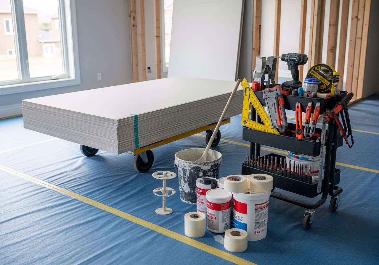 Finding the Best Drywall Contractors โ tools and materials staged in a Greater Toronto Area home