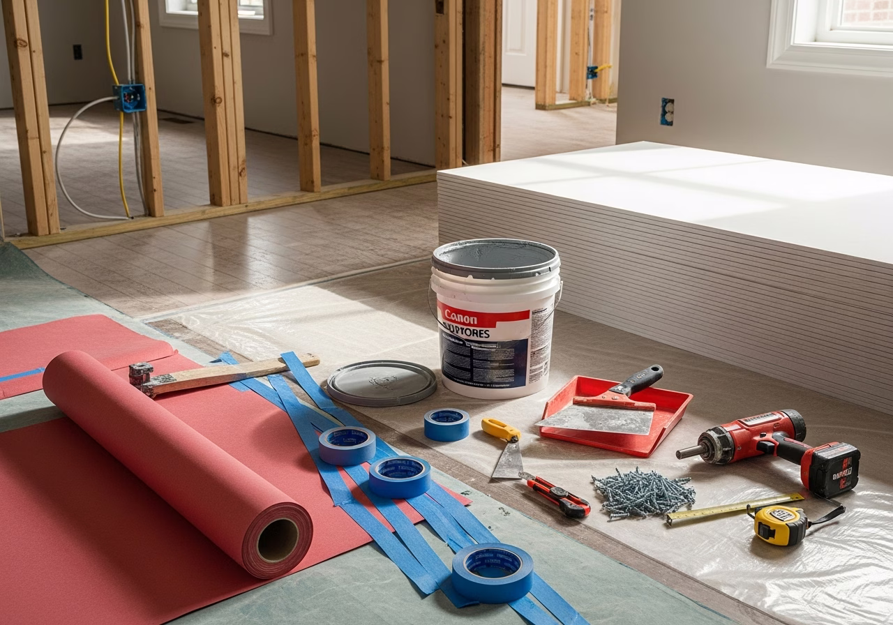 Drywall — tools and materials staged in a Greater Toronto Area home