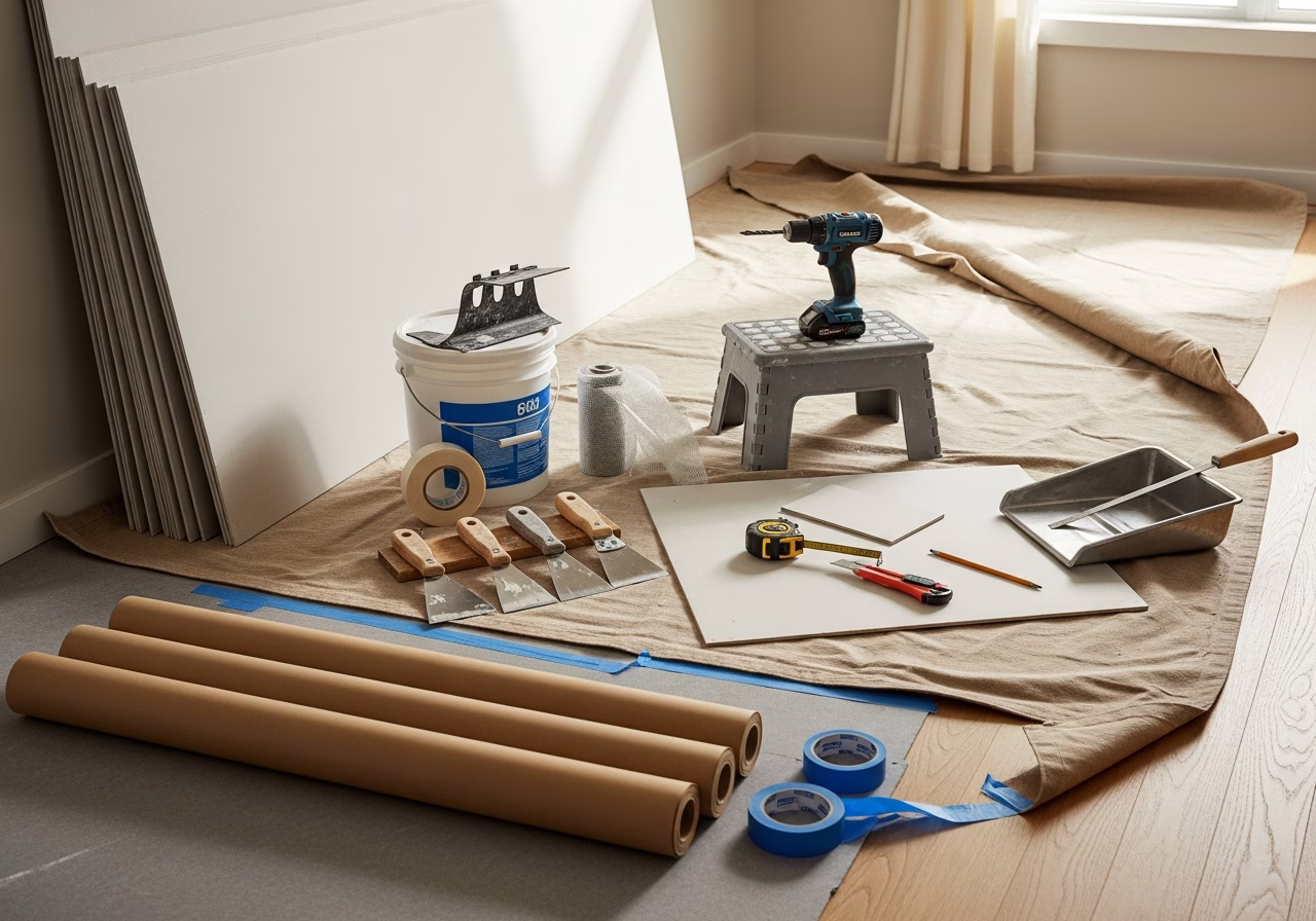 Drywall Replacement Services — tools and materials staged in a Greater Toronto Area home