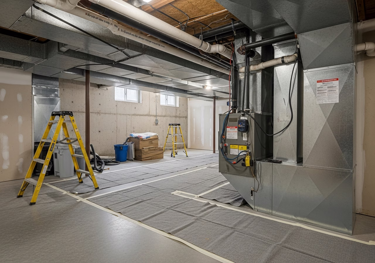 Dual Fuel Heat Pump + Furnace โ tools and materials staged in a Greater Toronto Area home