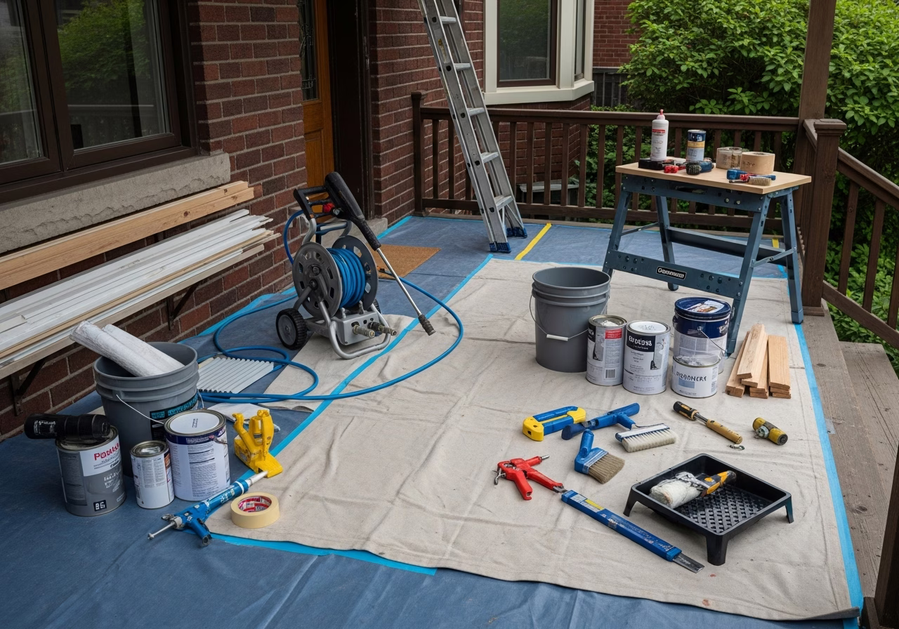 Eavestrough vs Gutter — tools and materials staged in a Greater Toronto Area home