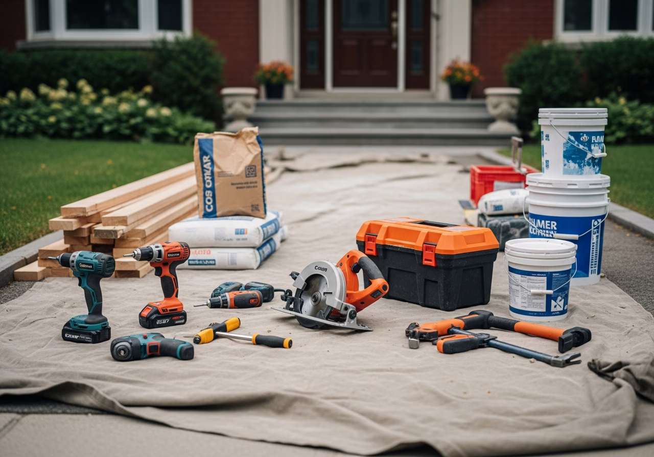 Eavestrough Repair Services — tools and materials staged in a Greater Toronto Area home
