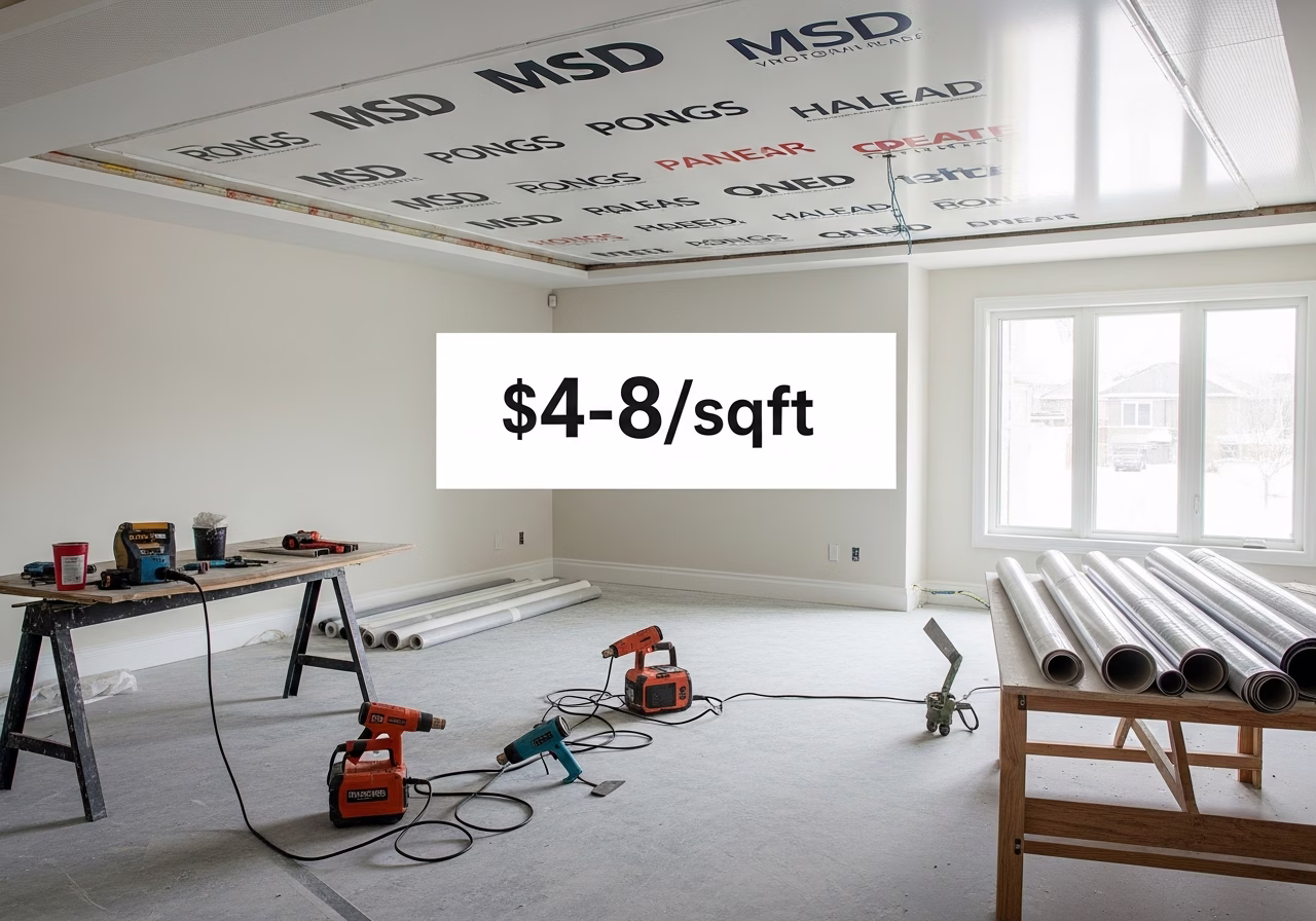 Economy Stretch Ceiling — tools and materials staged in a Greater Toronto Area home