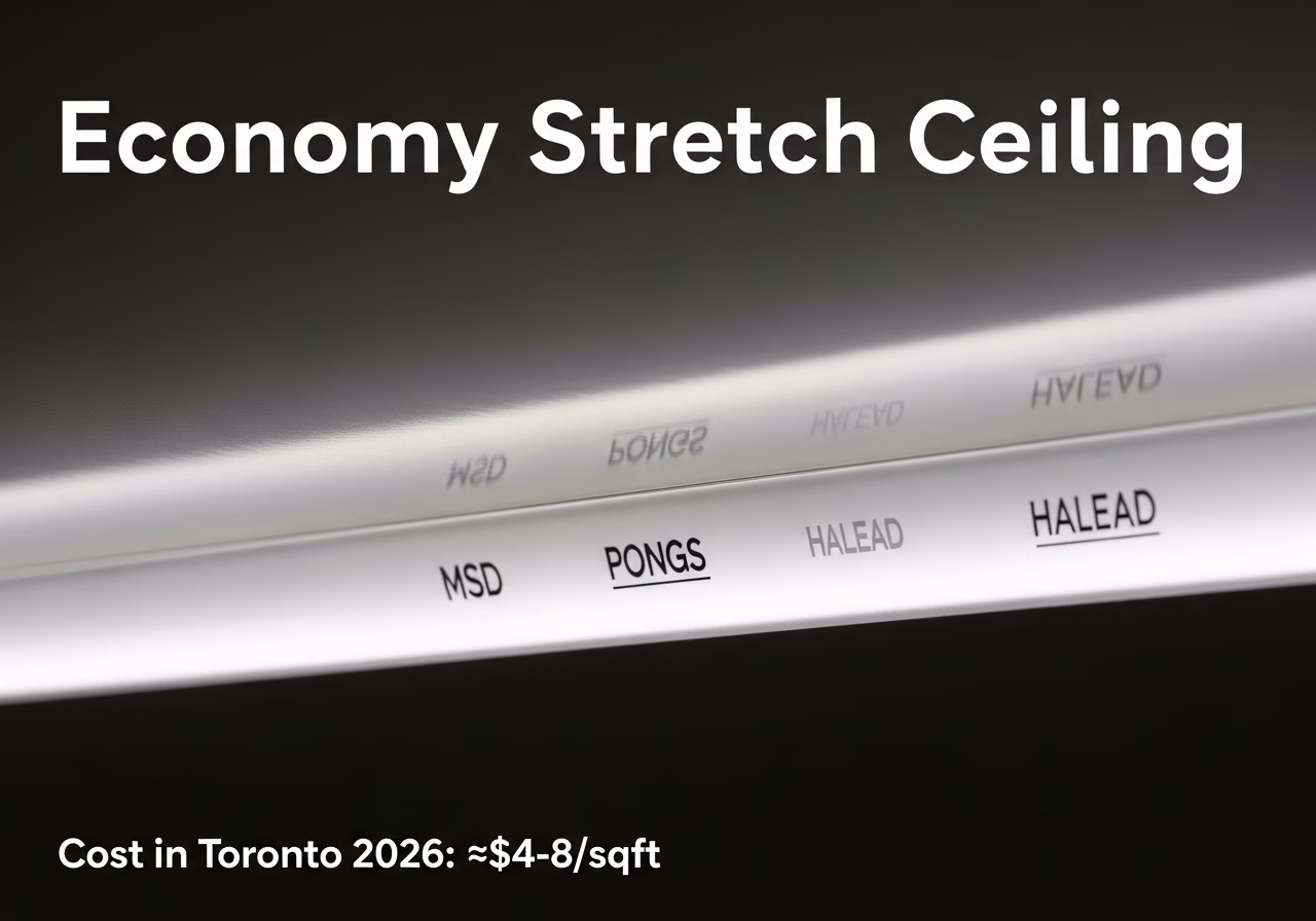 Economy Stretch Ceiling — close-up of professional workmanship in a Toronto-area home