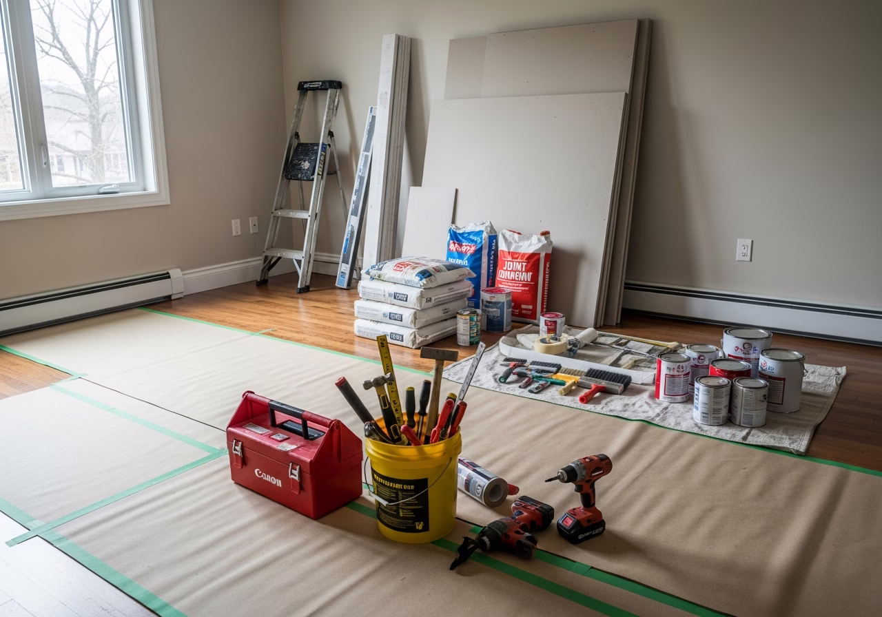 Egress Window Fire Code — tools and materials staged in a Greater Toronto Area home