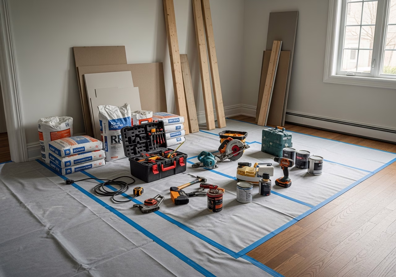Egress Window Types — tools and materials staged in a Greater Toronto Area home