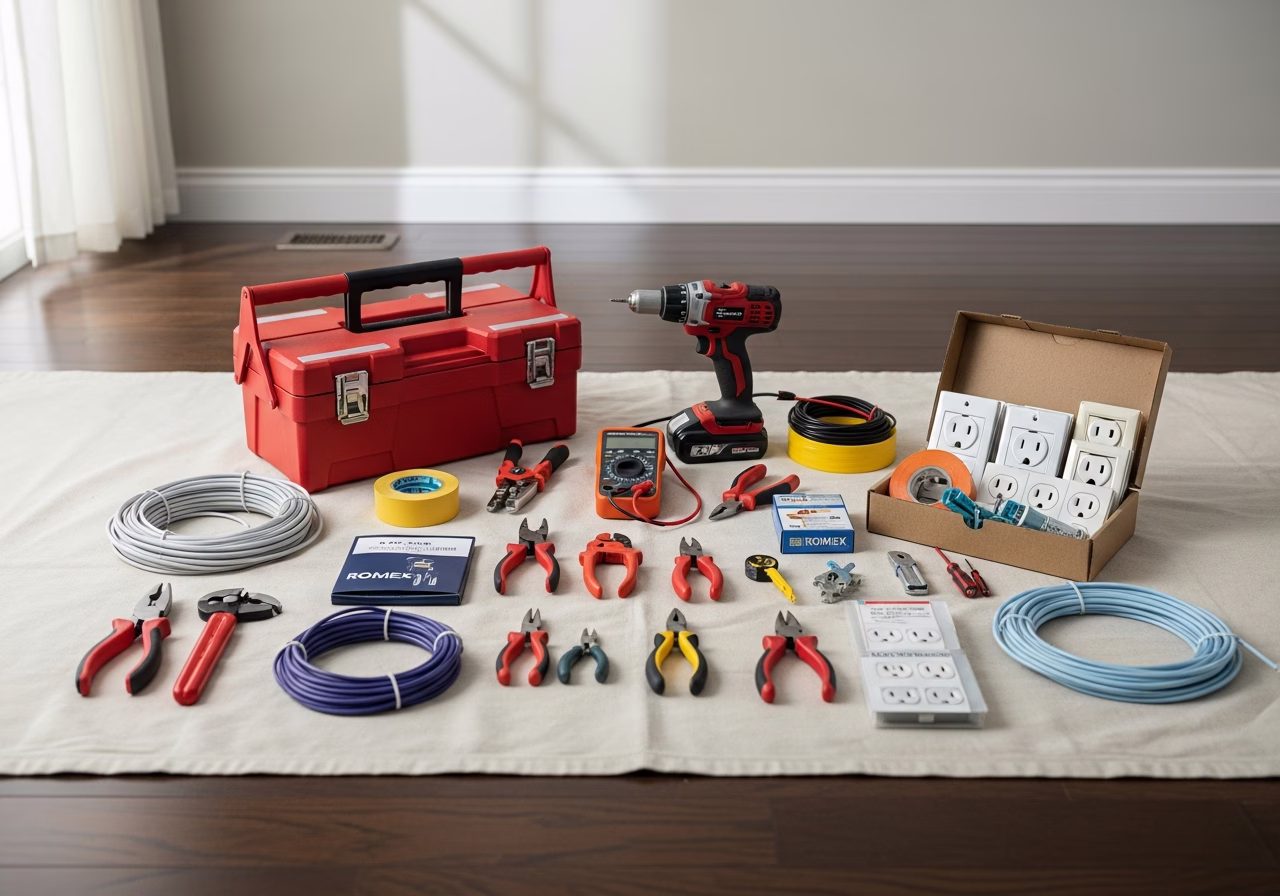 Electrical — tools and materials staged in a Greater Toronto Area home