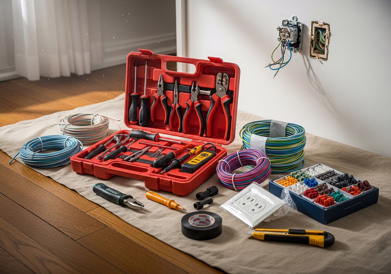 Electrician in Toronto vs Kitchener — tools and materials staged in a Greater Toronto Area home