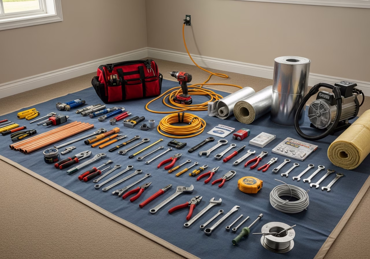 Enbridge Heat Pump Rebate โ tools and materials staged in a Greater Toronto Area home
