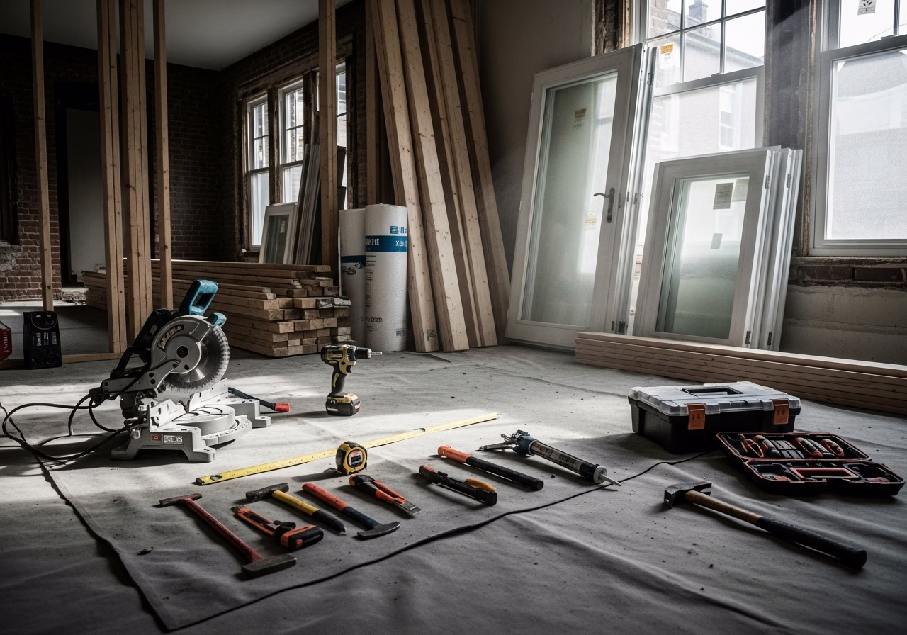 Energy Efficient Windows β tools and materials staged in a Greater Toronto Area home