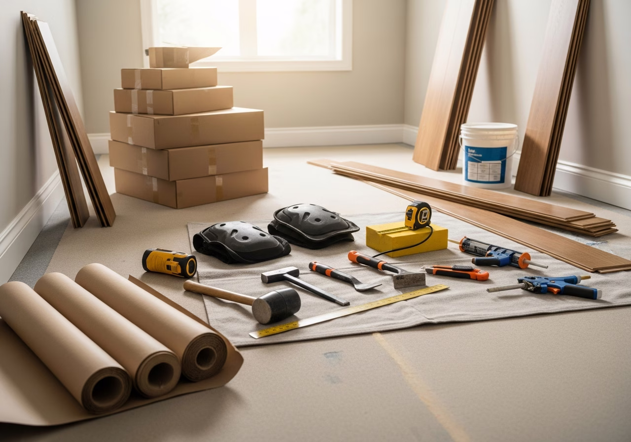 Epoxy Flooring — tools and materials staged in a Greater Toronto Area home