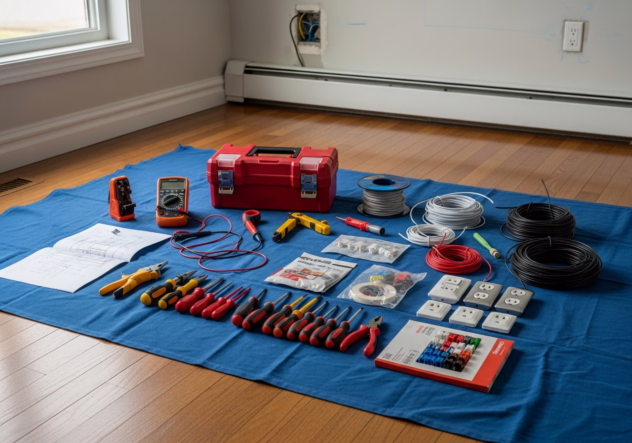 EV Charger Condo Installation — tools and materials staged in a Greater Toronto Area home