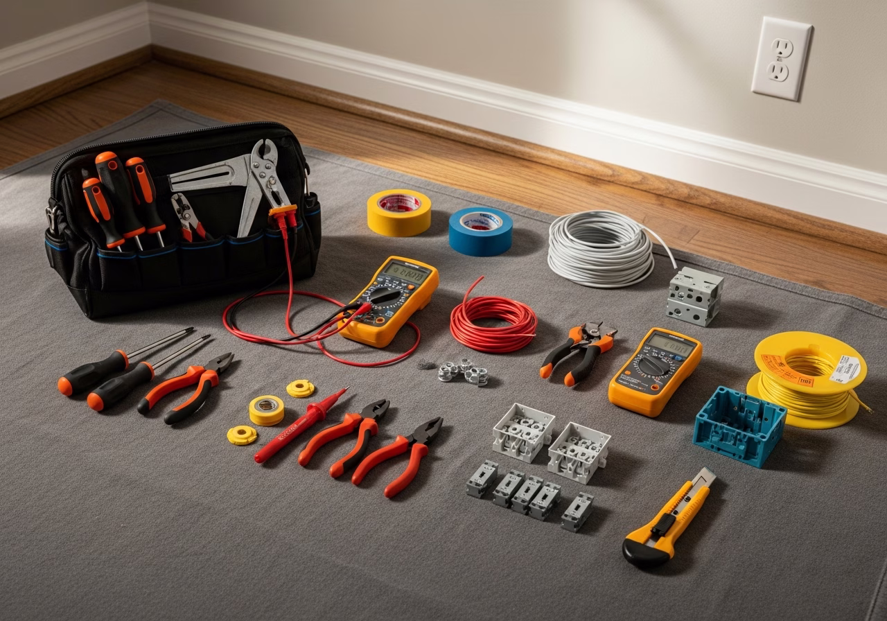 EV Charger Installation — tools and materials staged in a Greater Toronto Area home