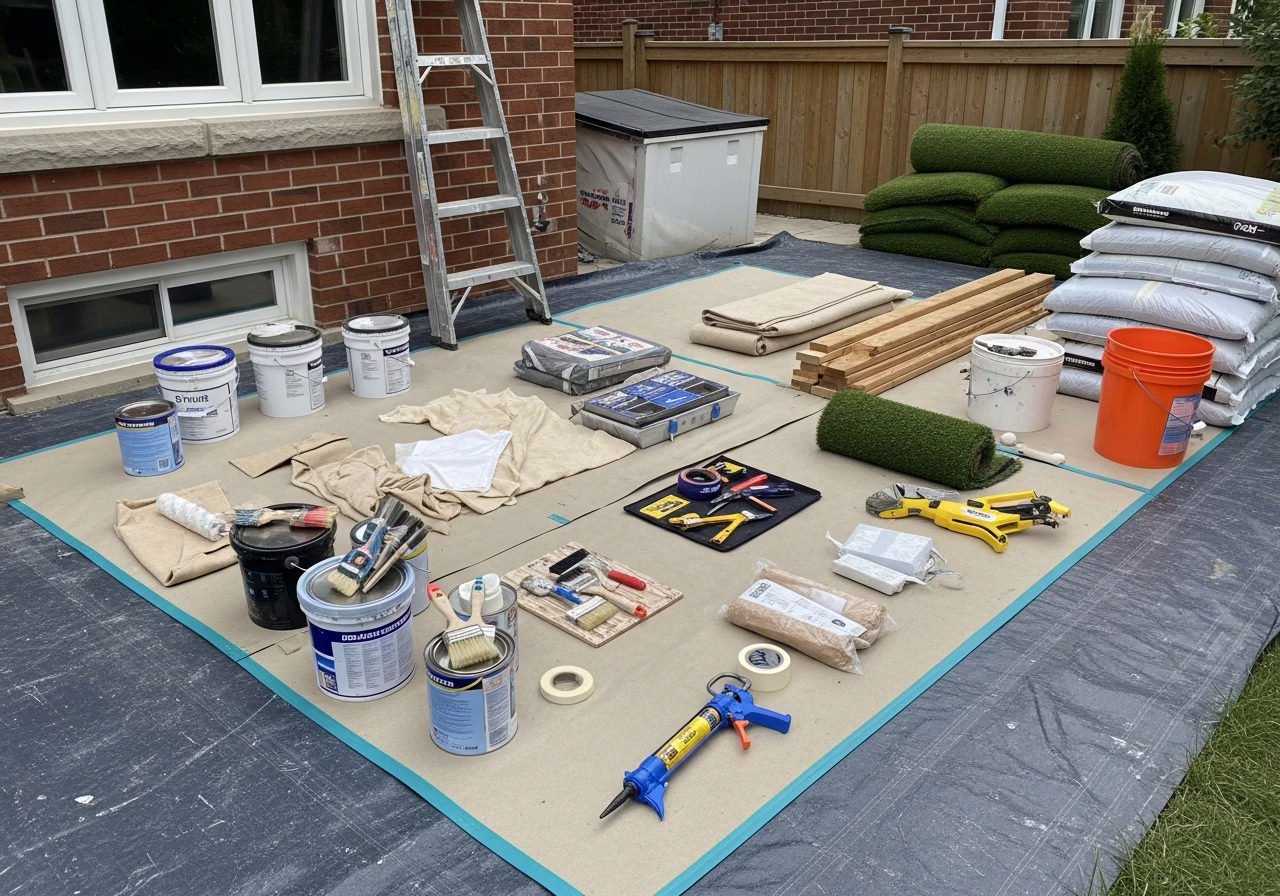 Fence Installation — tools and materials staged in a Greater Toronto Area home