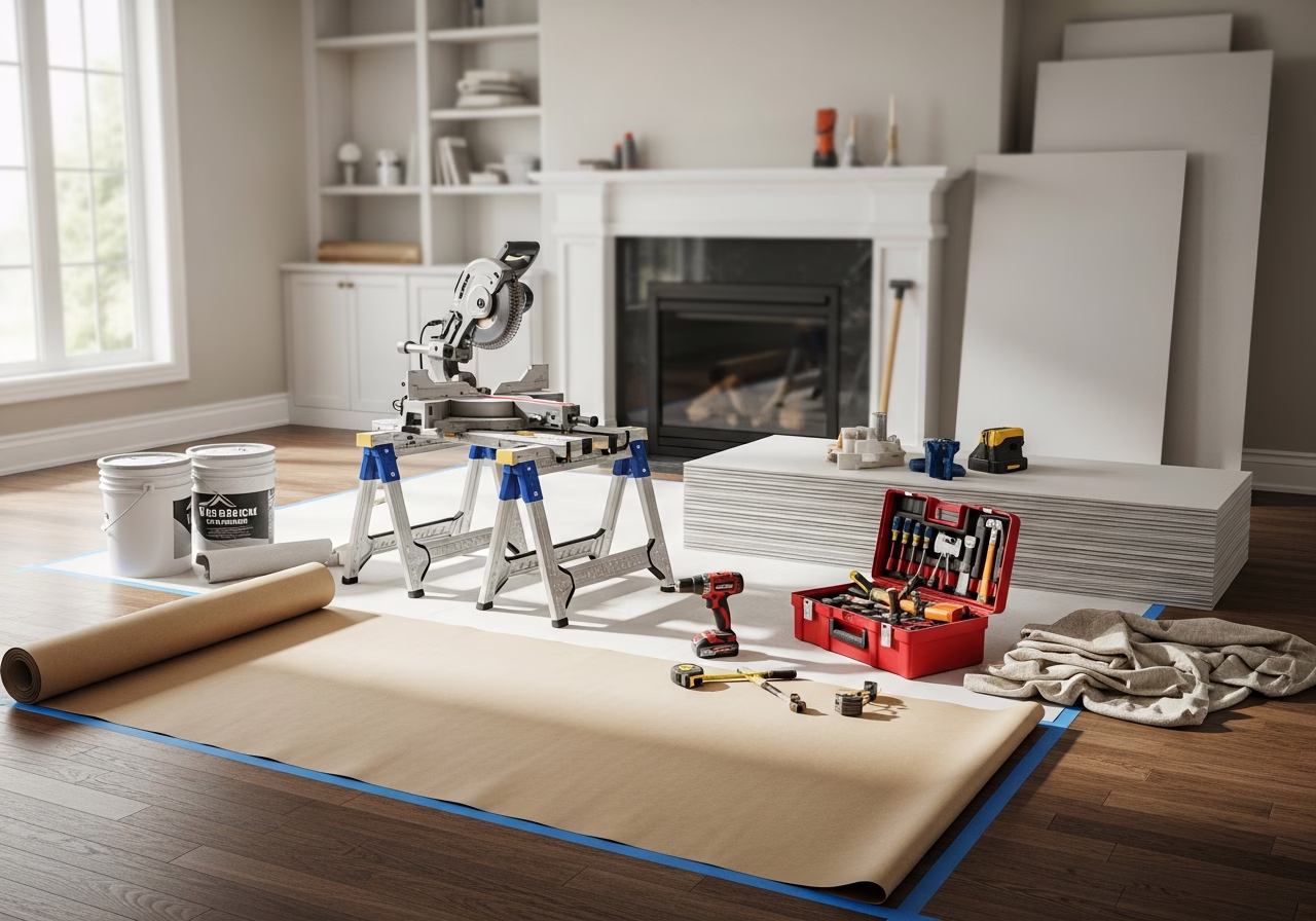 Fire and Water Damage Restoration — tools and materials staged in a Greater Toronto Area home