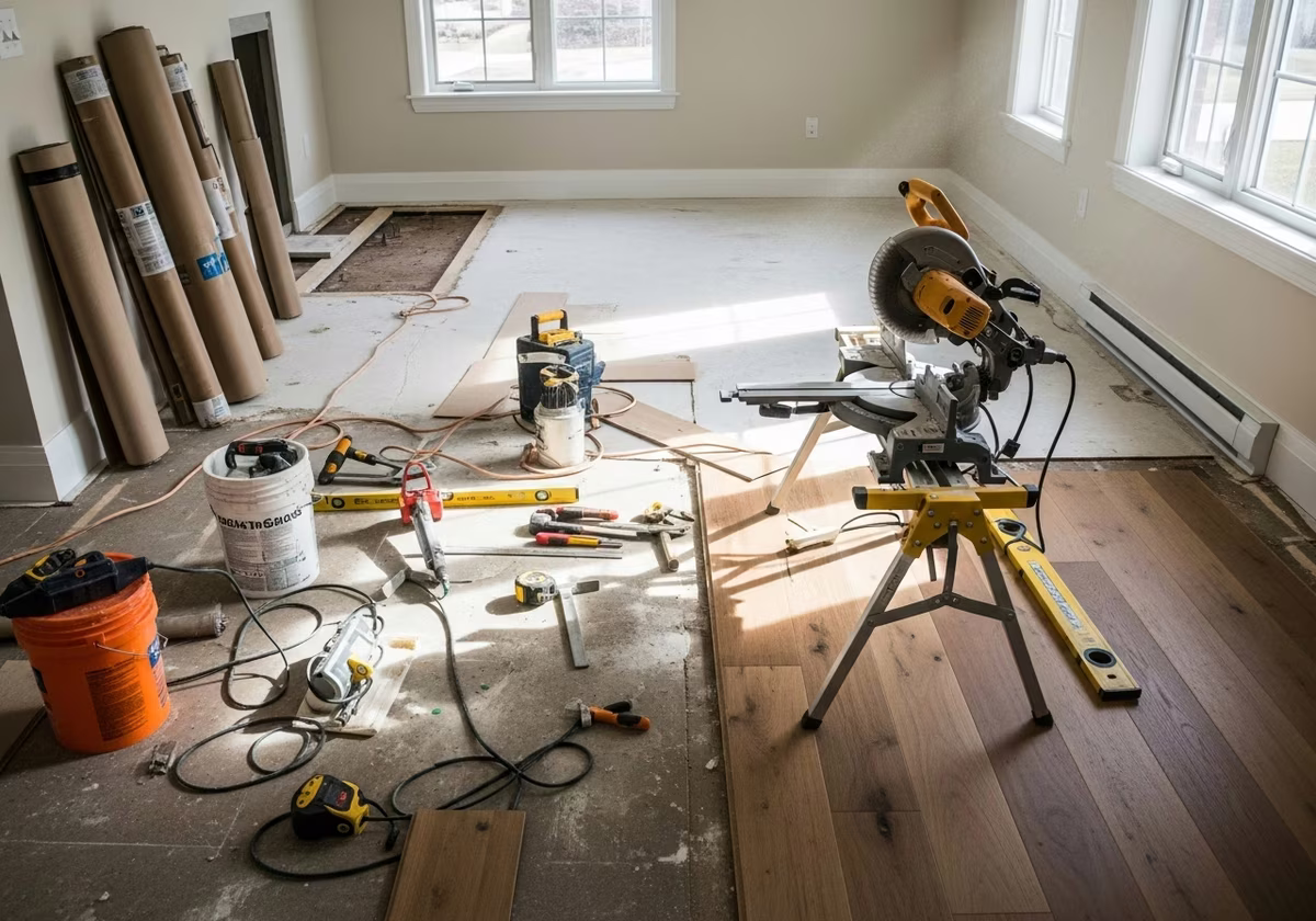 Floor Installation in King City — tools and materials staged in a Greater Toronto Area home