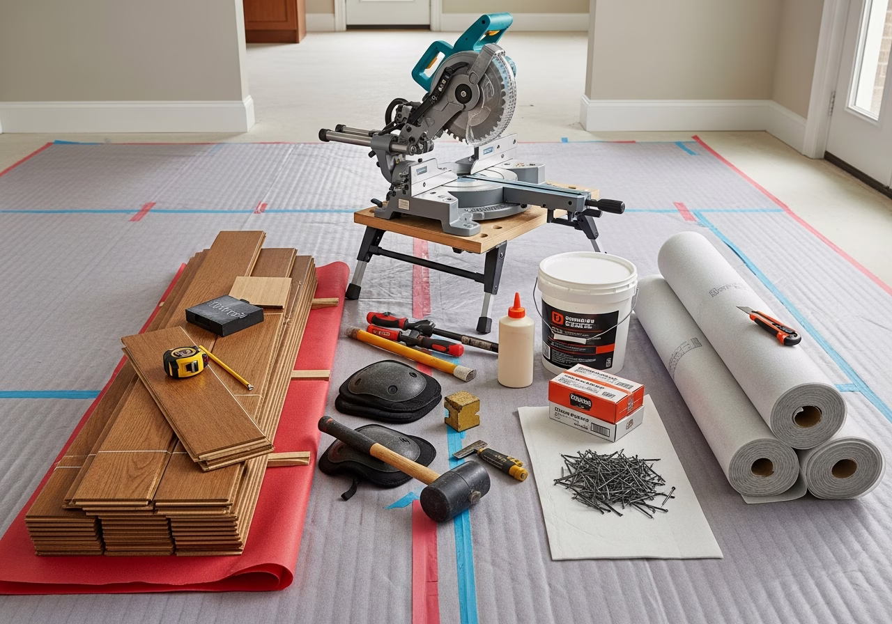 Flooring Repairs — tools and materials staged in a Greater Toronto Area home