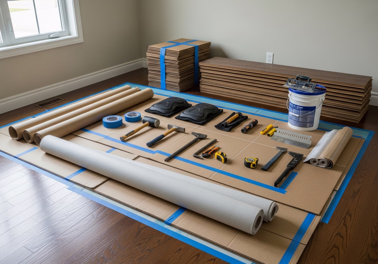 Flooring Trends — tools and materials staged in a Greater Toronto Area home