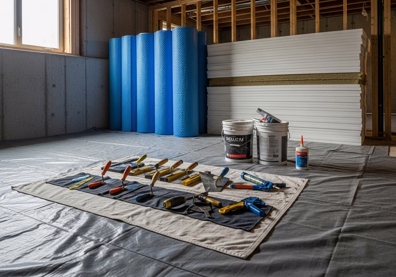 Foundation Crack Repair β tools and materials staged in a Greater Toronto Area home