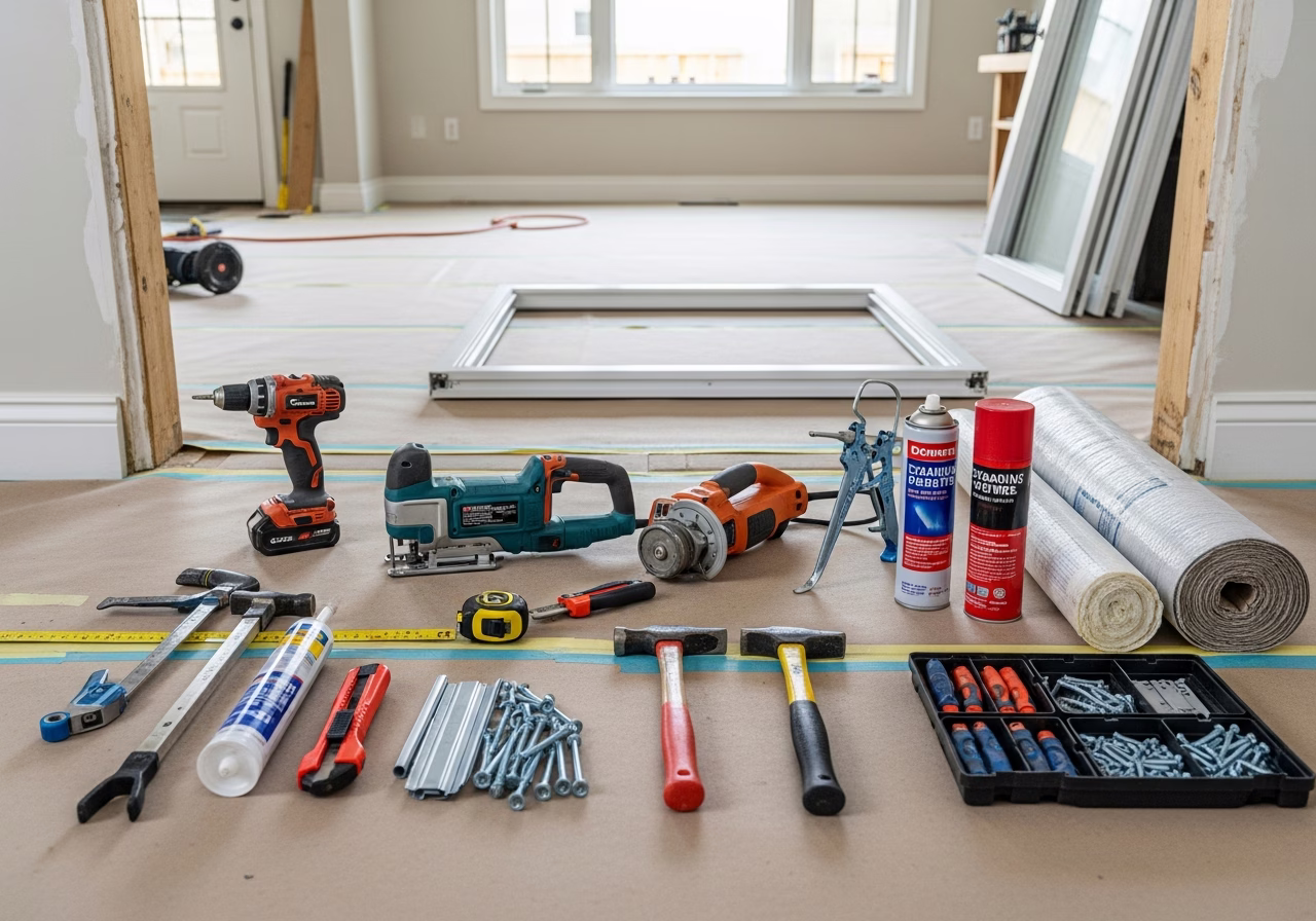 French Doors vs Sliding Doors — tools and materials staged in a Greater Toronto Area home