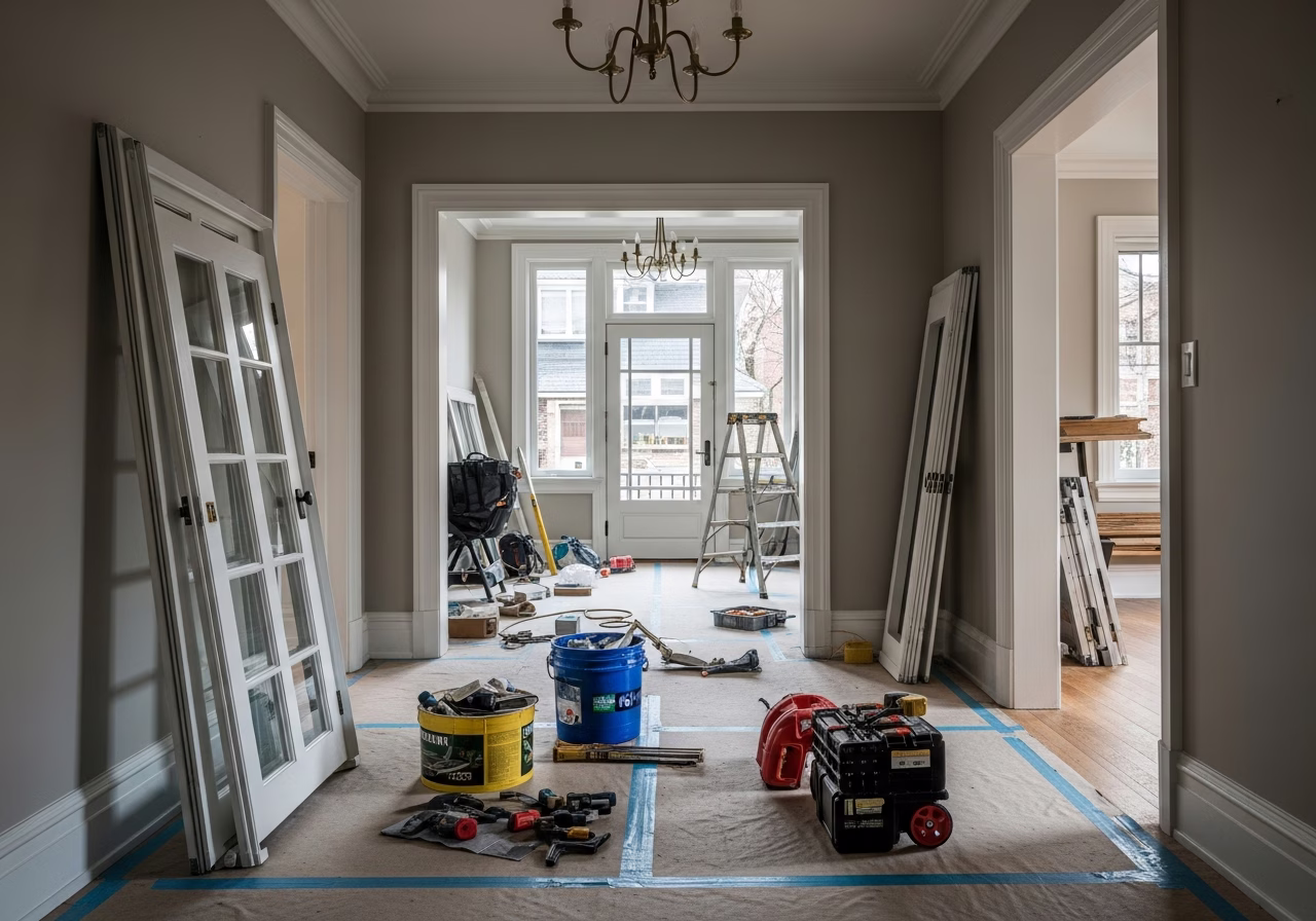 Garage Door Spring Replacement — tools and materials staged in a Greater Toronto Area home