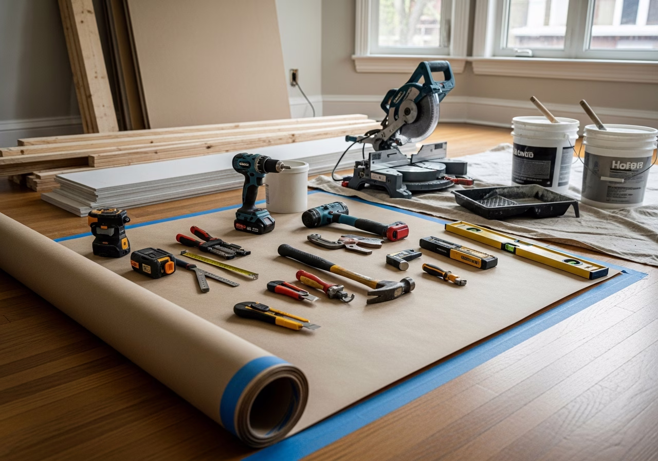 Garage Entry Mudroom Design — tools and materials staged in a Greater Toronto Area home