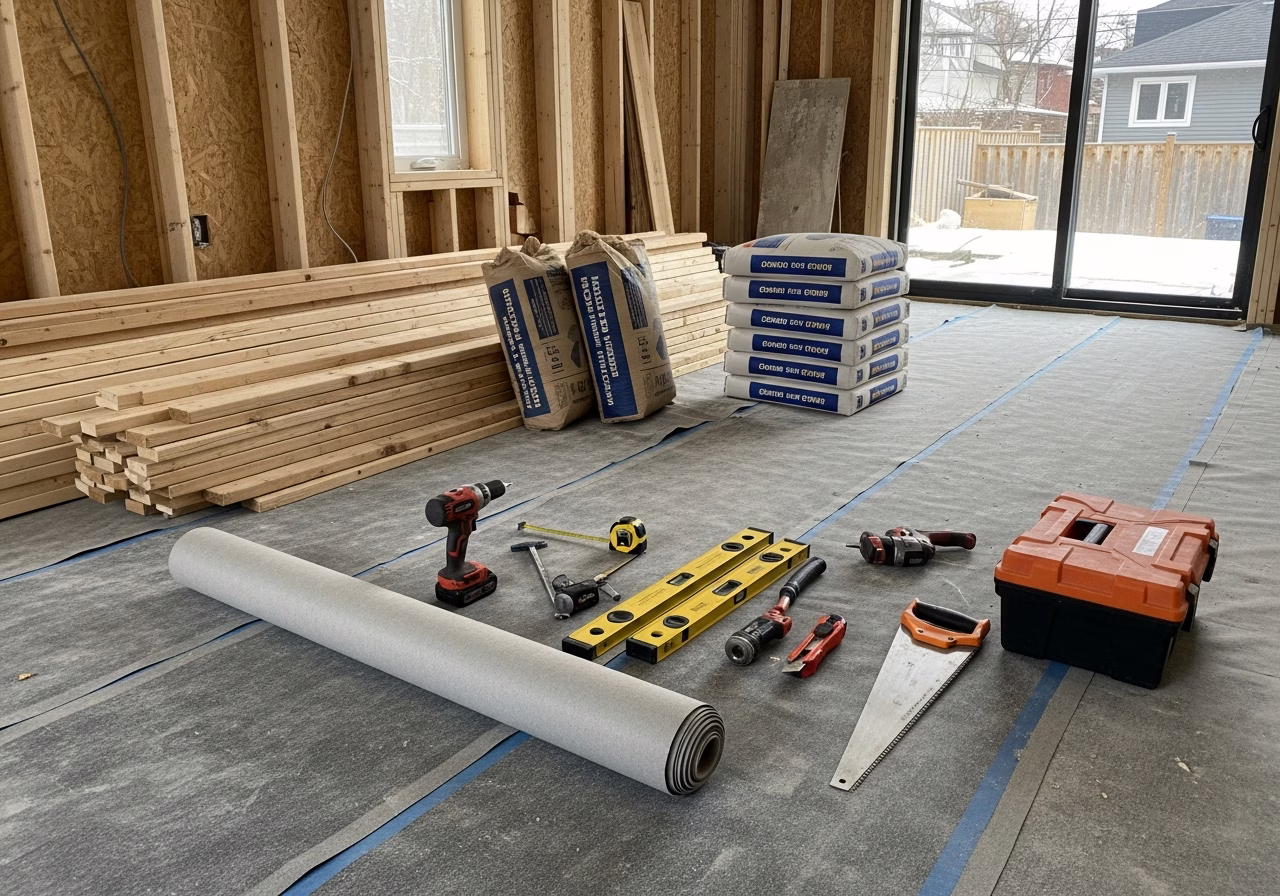 Garden Suite Foundation Options — tools and materials staged in a Greater Toronto Area home