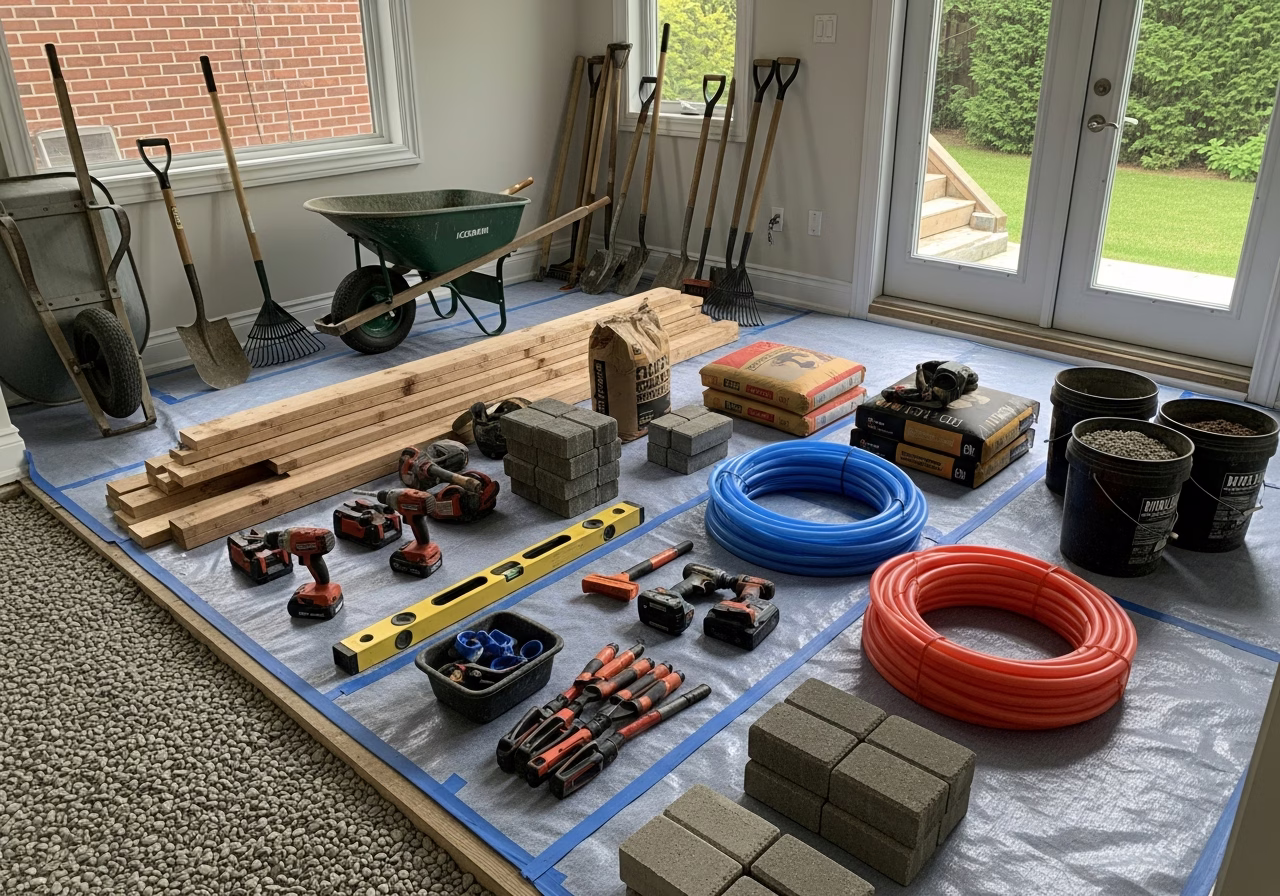 Garden Suite Rental Income — tools and materials staged in a Greater Toronto Area home