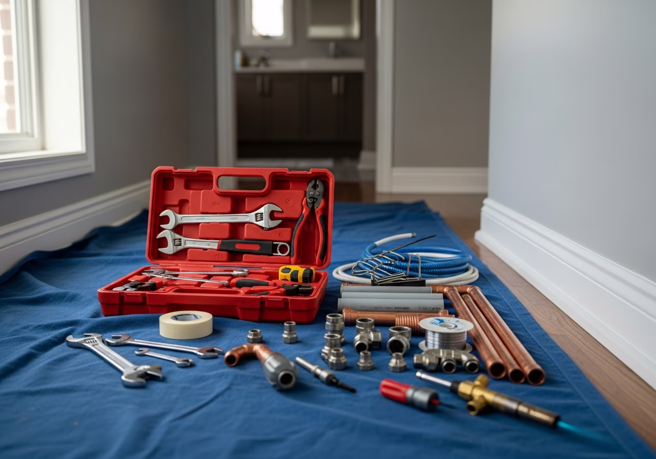 Gas BBQ Line Installation — tools and materials staged in a Greater Toronto Area home