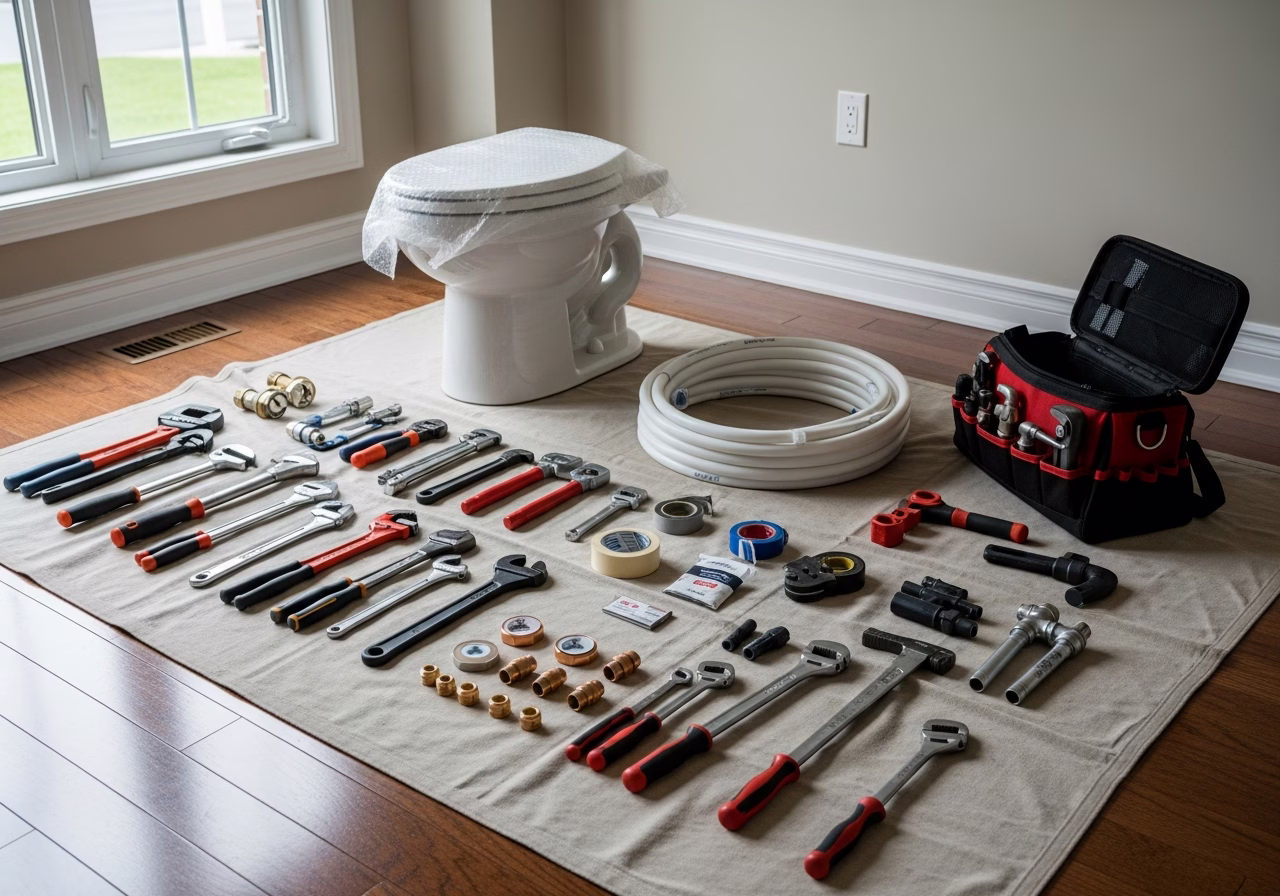 Gas Fire Pit Installation โ tools and materials staged in a Greater Toronto Area home