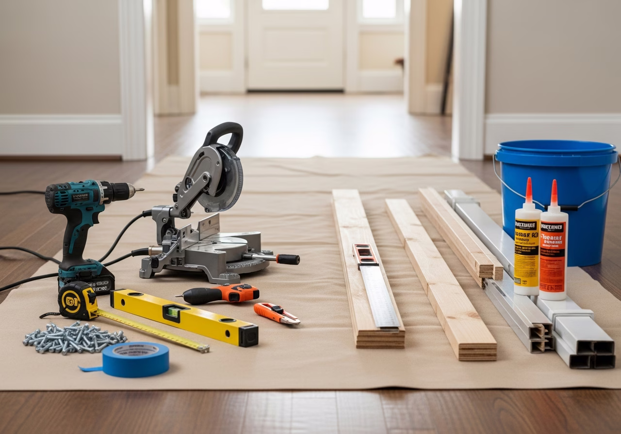 Grab Bar Installation — tools and materials staged in a Greater Toronto Area home