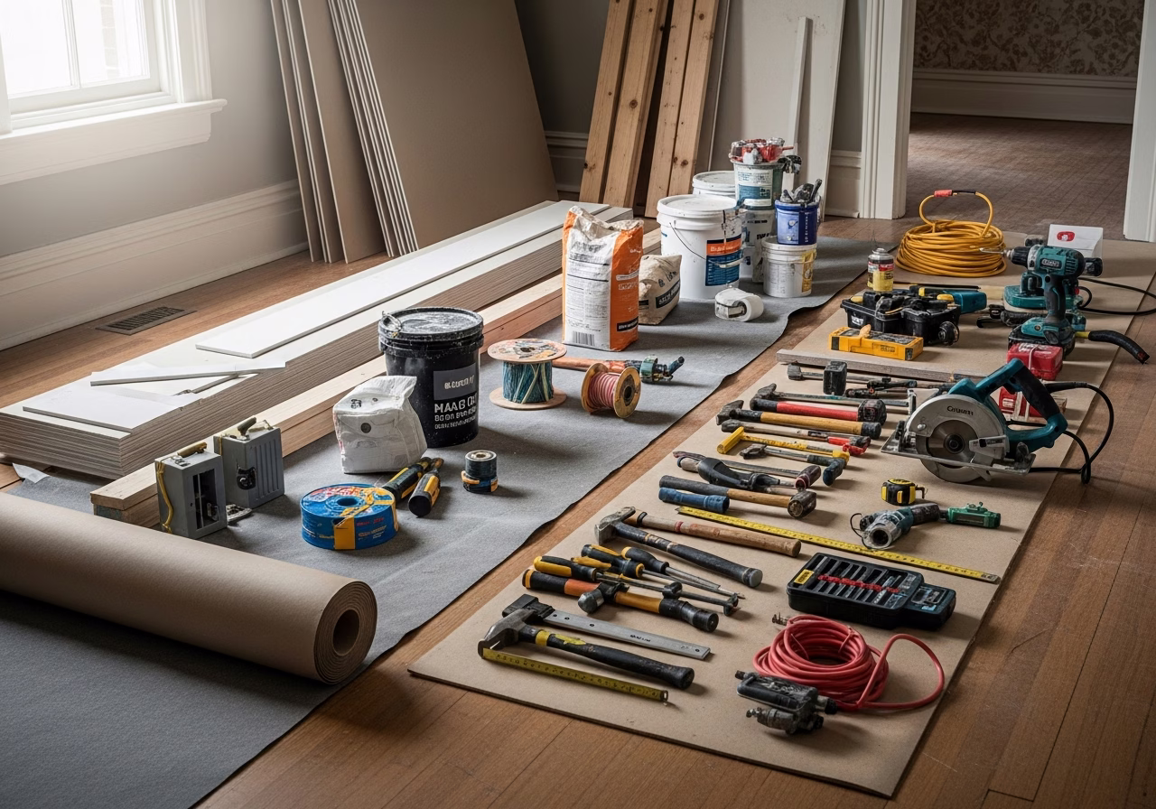 Green Glue vs Resilient Channel โ tools and materials staged in a Greater Toronto Area home