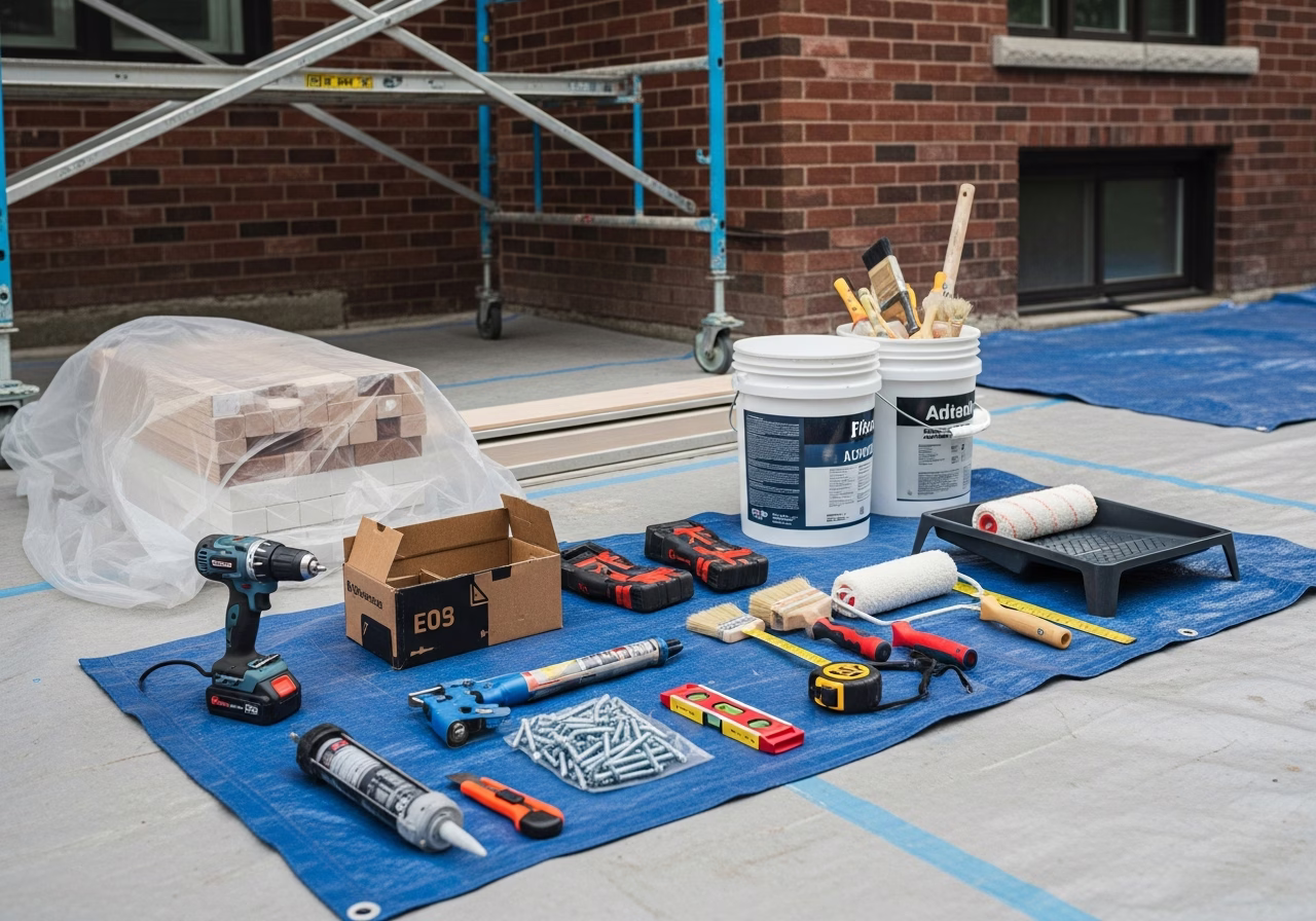Gutter Cleaning and Maintenance — tools and materials staged in a Greater Toronto Area home