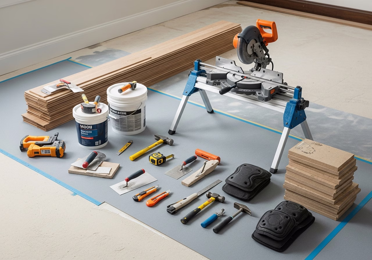 Hardwood Floor — tools and materials staged in a Greater Toronto Area home