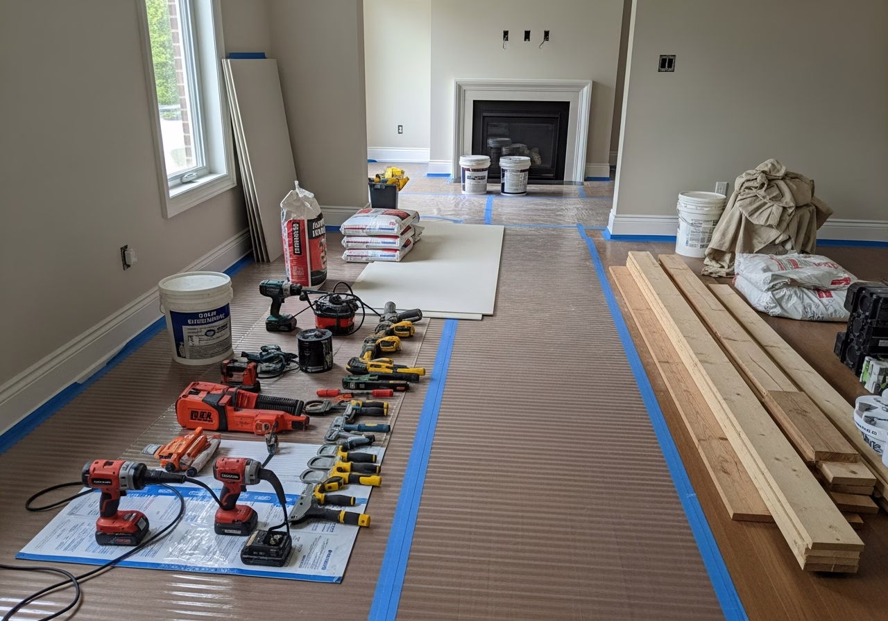 Choosing the Right Hardwood Flooring β tools and materials staged in a Greater Toronto Area home