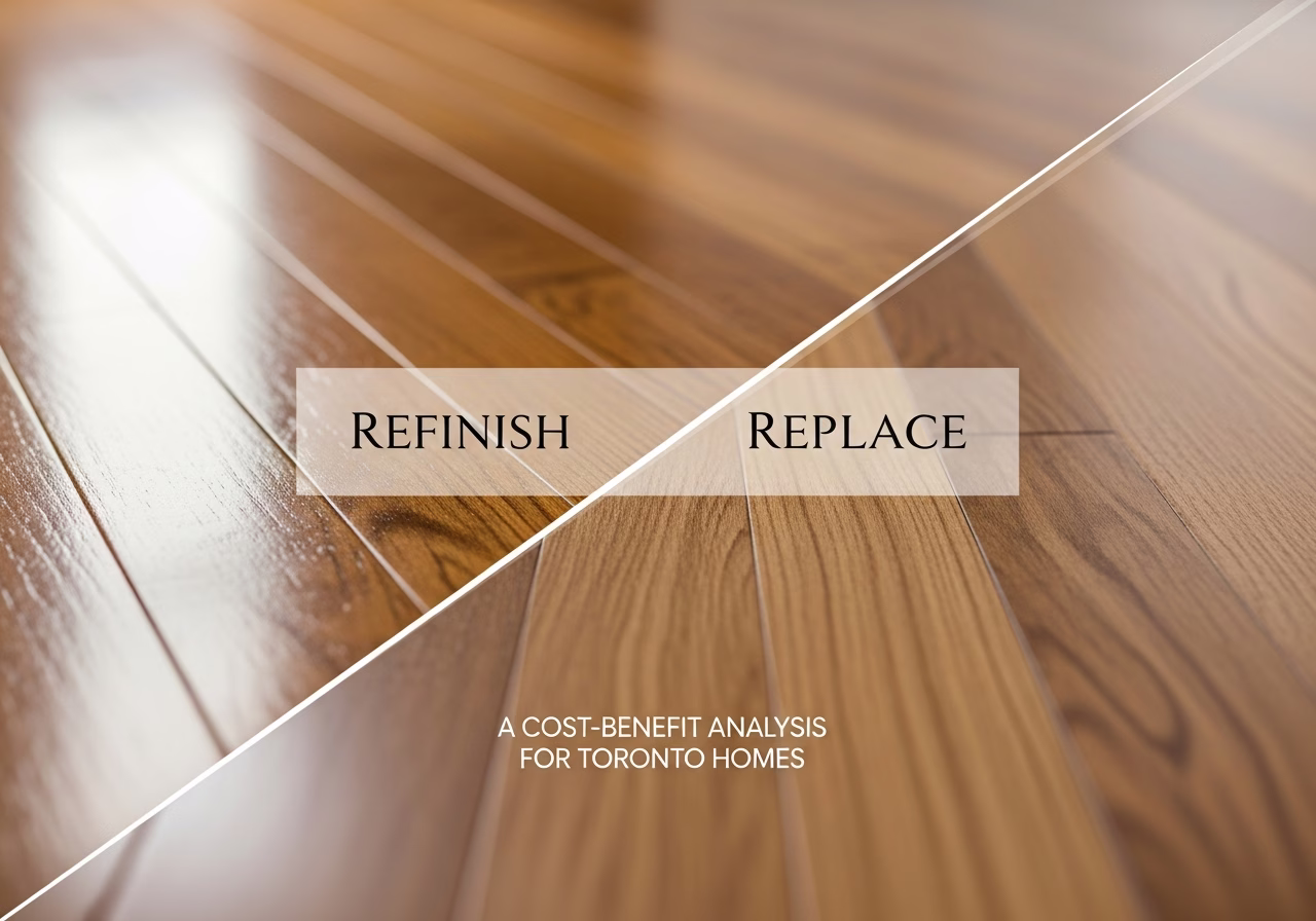 Hardwood Floor Refinish vs Replace — close-up of professional workmanship in a Toronto-area home