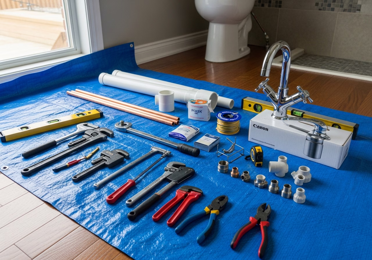 Health Canada's 0.005 mg/L Lead Drinking Water Guideline — tools and materials staged in a Greater Toronto Area home