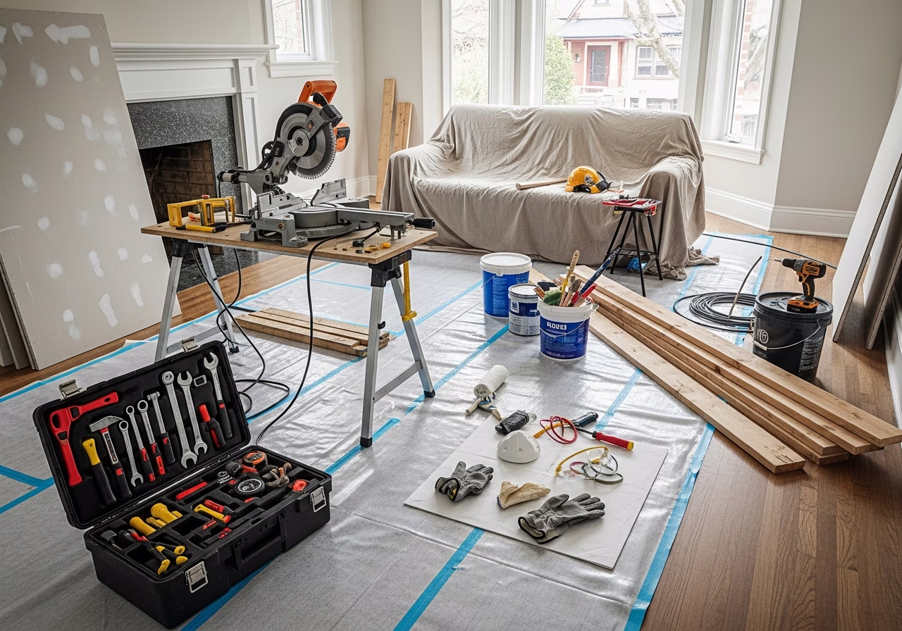 Health Canada 200 Bq/m3 Radon Guideline โ tools and materials staged in a Greater Toronto Area home