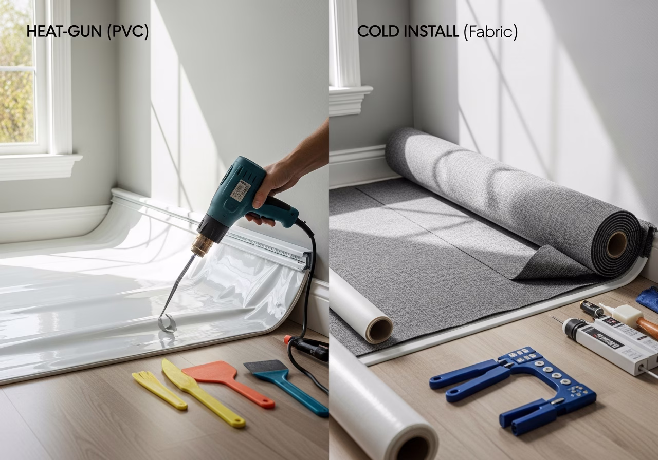 Heat-Gun vs Cold Install — tools and materials staged in a Greater Toronto Area home