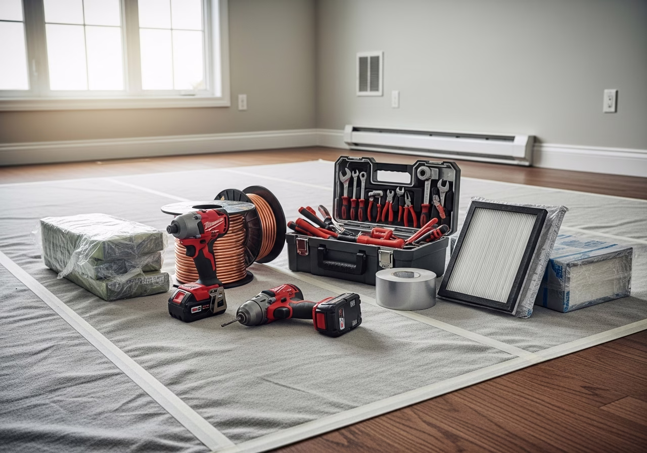Heat Pump Conversion โ tools and materials staged in a Greater Toronto Area home