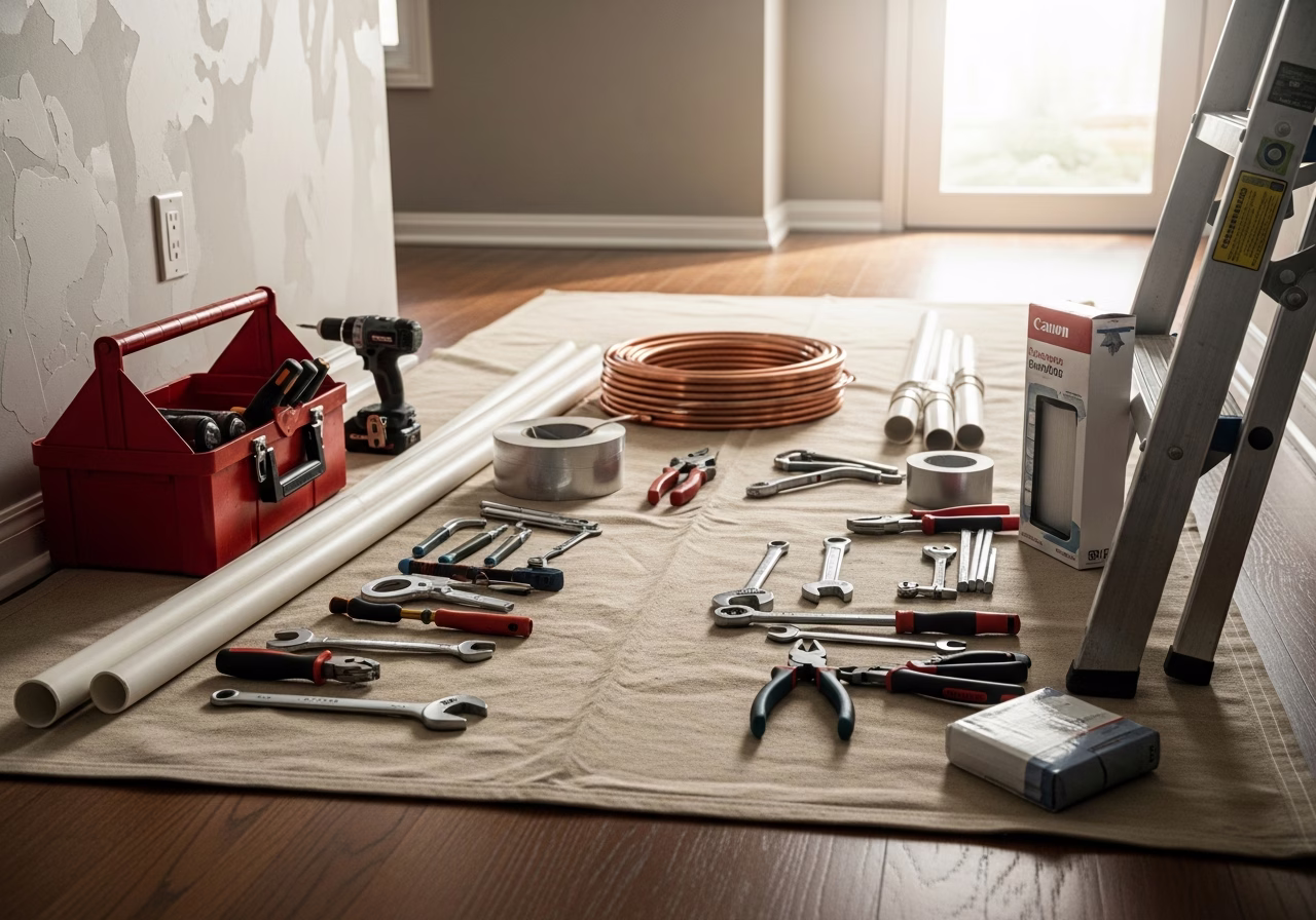 Heat Pump ROI and Payback Toronto vs Natural Gas — tools and materials staged in a Greater Toronto Area home