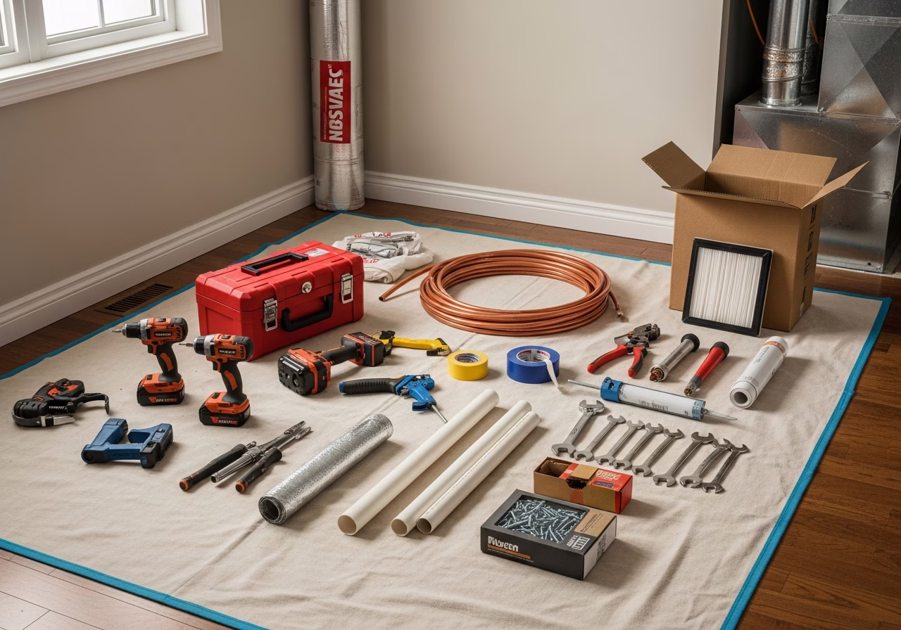 Heat Pump vs Gas Furnace — tools and materials staged in a Greater Toronto Area home
