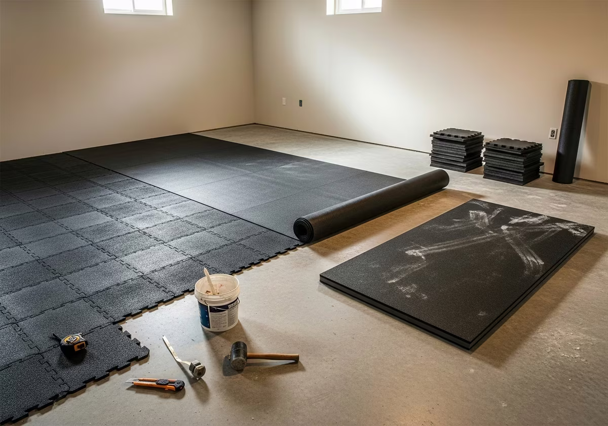 Home Gym Flooring β tools and materials staged in a Greater Toronto Area home