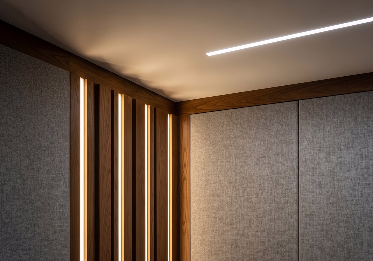 Home Gym Lighting and Acoustics β close-up of professional workmanship in a Toronto-area home