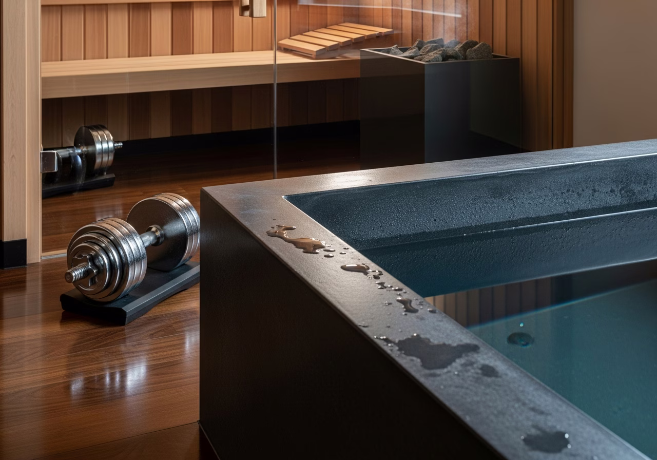 Home Gym + Sauna + Cold Plunge — close-up of professional workmanship in a Toronto-area home