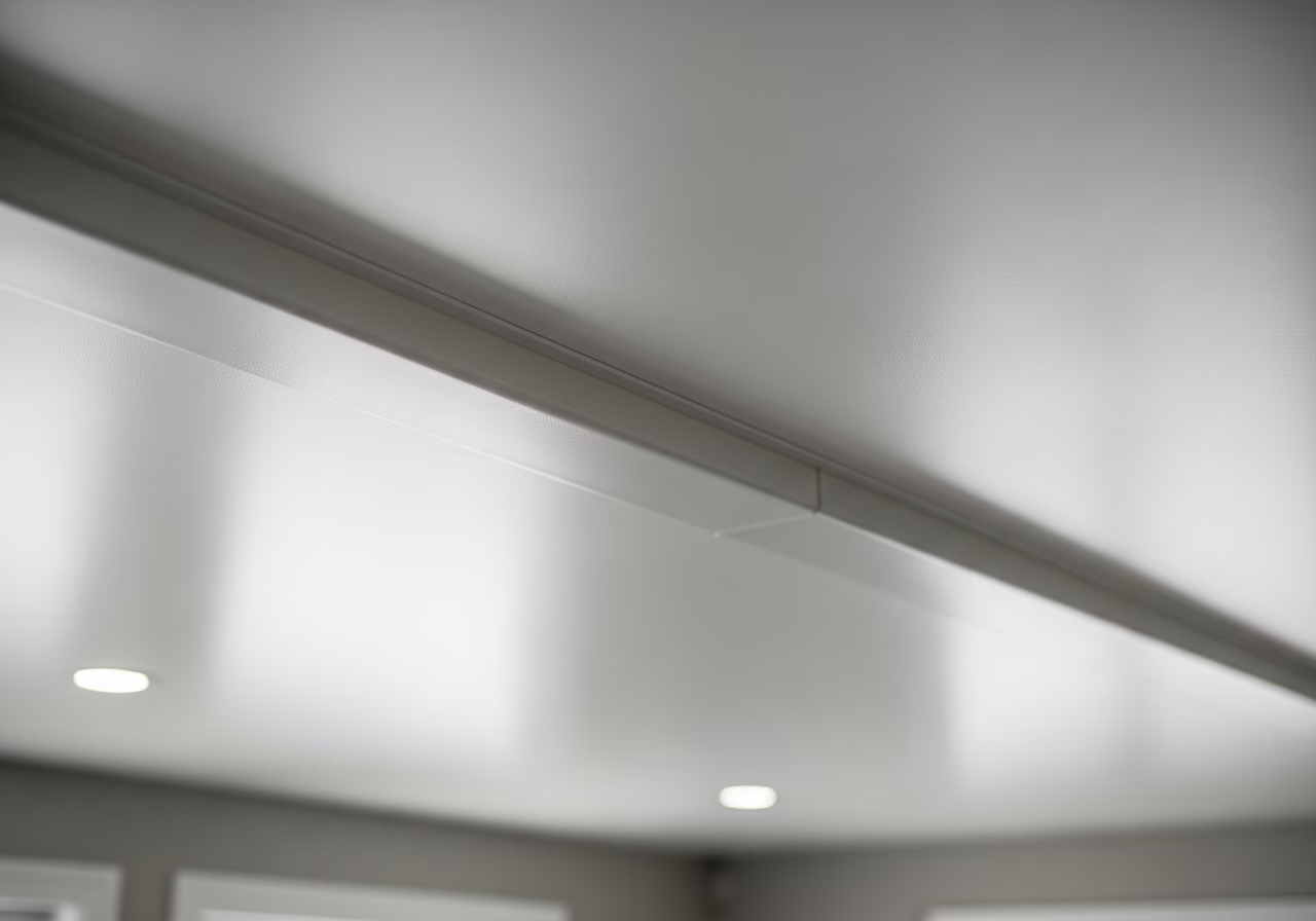 Home Gym Stretch Ceiling — close-up of professional workmanship in a Toronto-area home
