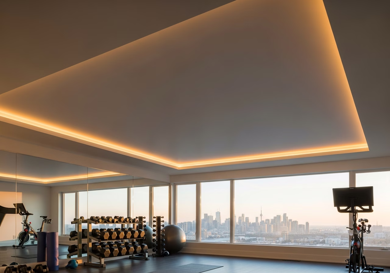 Home Gym Stretch Ceiling — finished result in a Toronto or GTA home by RenoHouse