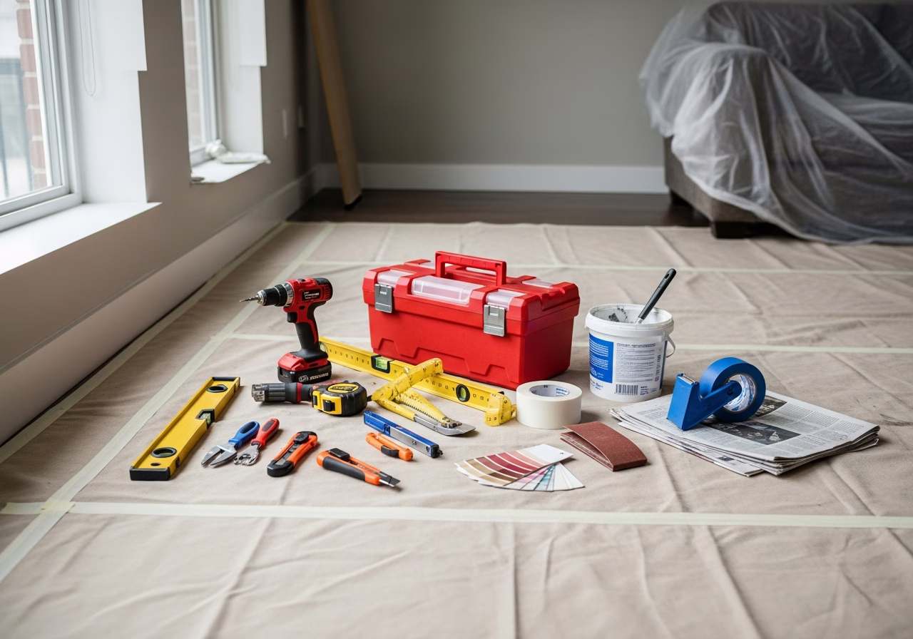 Annual Home Maintenance — tools and materials staged in a Greater Toronto Area home